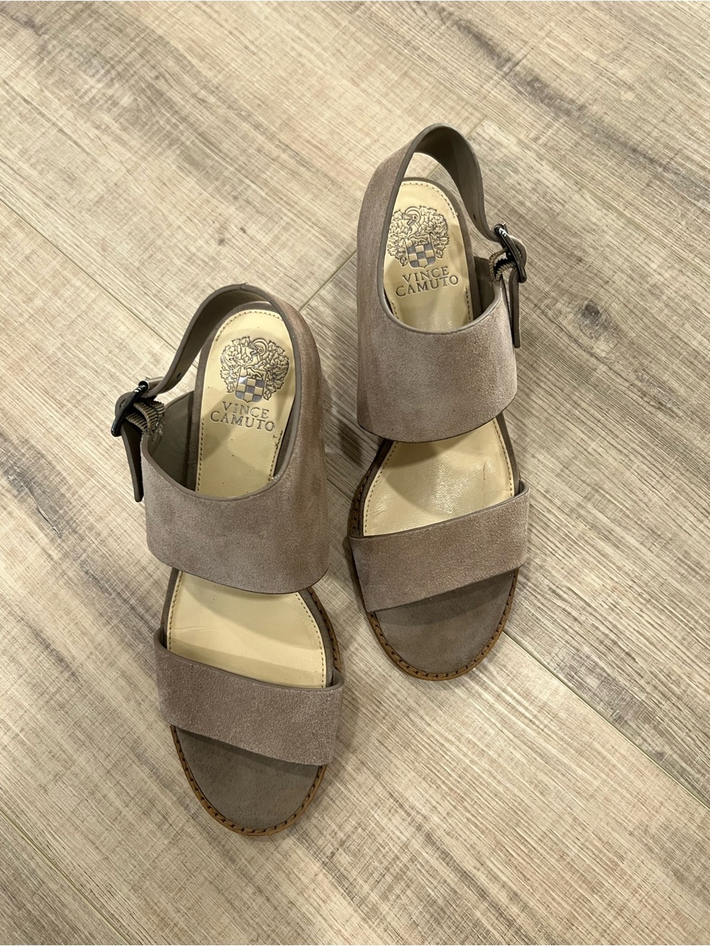 Vince Camuto Taupe Suede Slingback Sandals